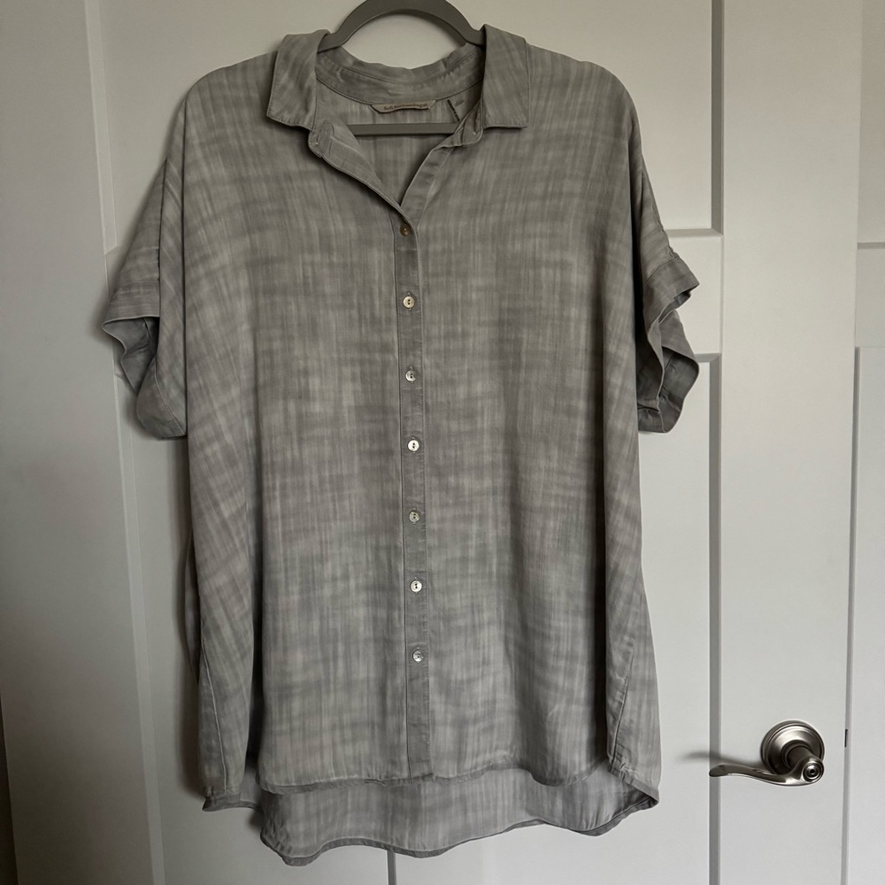 Soft Surroundings Gray Je Veux Tencel Button Down Short Sleeve Shirt Size 1X